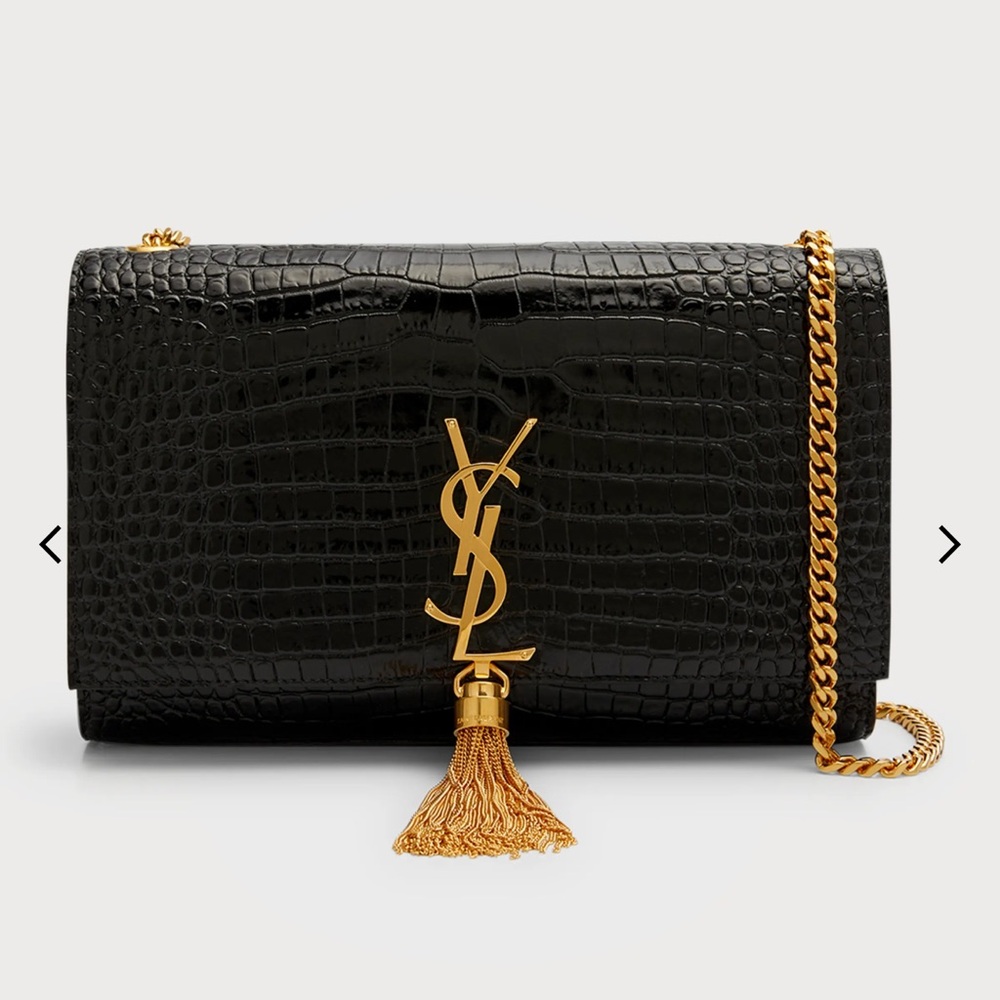 Yves Saint Laurent Black Croc-Embossed Clutch with Gold Accents 🌟PRICE IS FIRM🌟